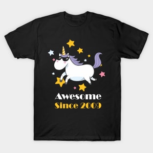 Awesome Since 2009 Cool Unicorn with Sunglasses T-Shirt